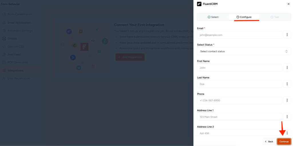 Map your form fields to FluentCRM fields 