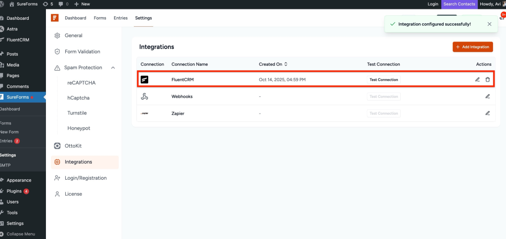 Integration configured 
