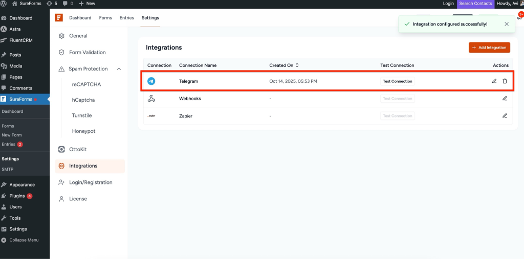 Telegram connection is now added