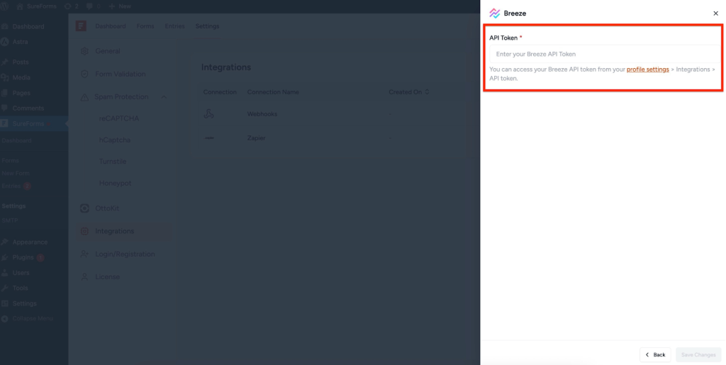 SureForms Integration with Breeze Select the Breeze connection