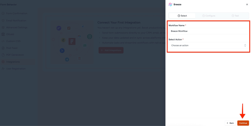 SureForms Integration with Breeze Select Tab