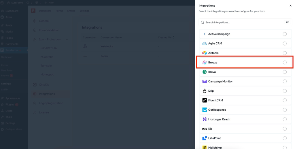 SureForms Integration with Breeze Click the Add Integration button