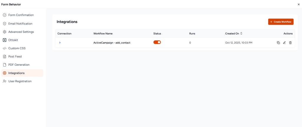 SureForms Integration with ActiveCampaign ActiveCampaign Workflow