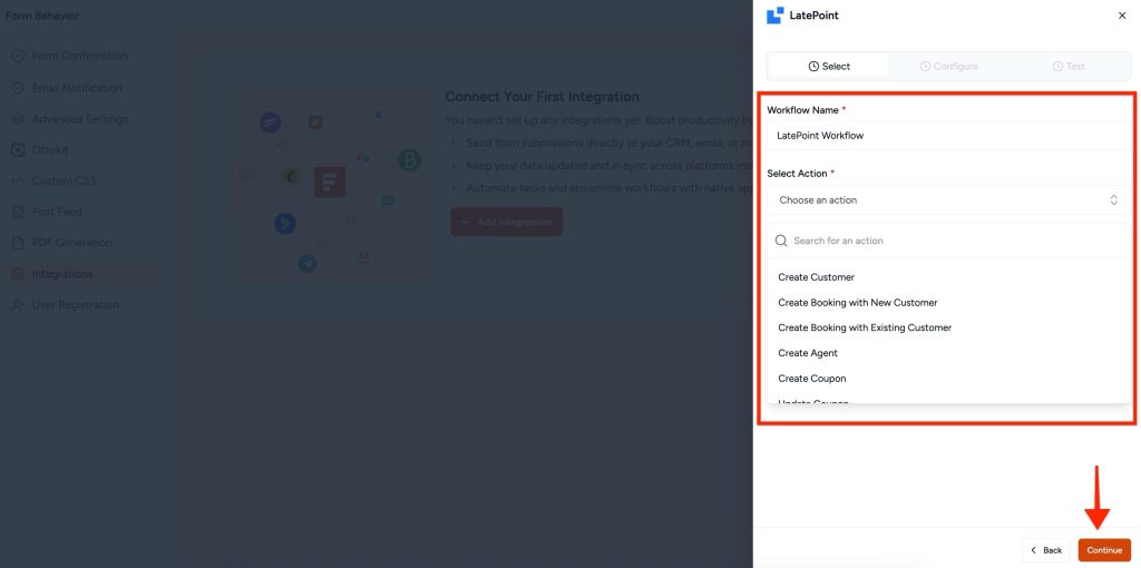 SureForms Integration with LatePoint select
