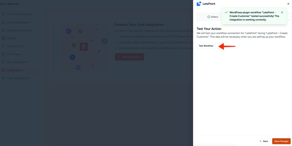 SureForms Integration with LatePoint test tab