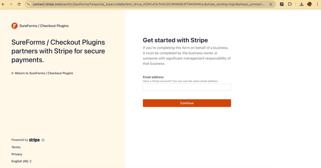 stripe login page
