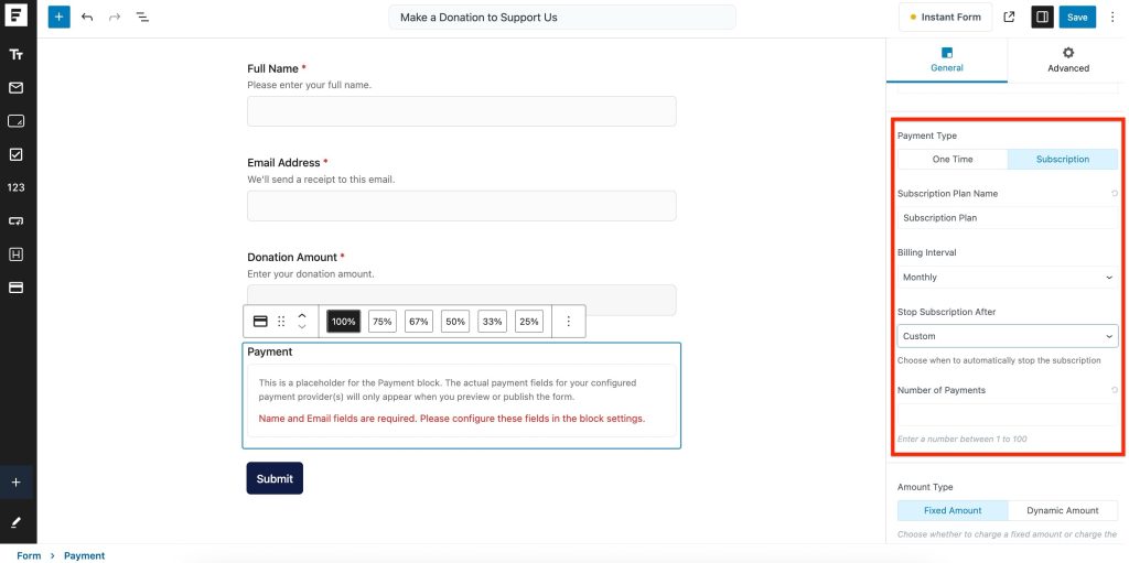 subscription payment settings