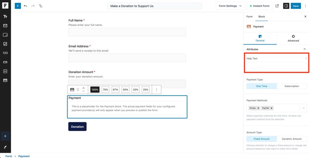 help text for payment block