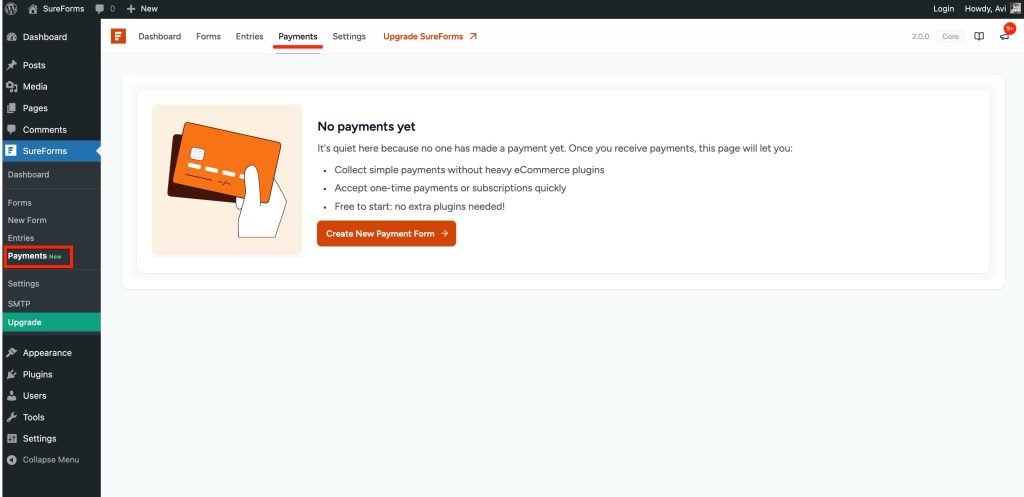 SureForms Payments payment entries log