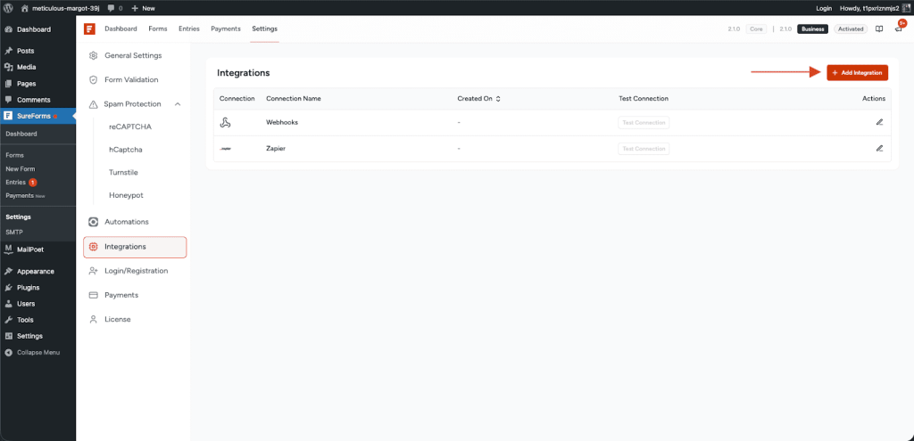 Click the Add Integration button.