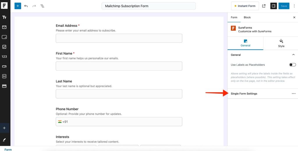 SureForms Integration with Mailchimp image