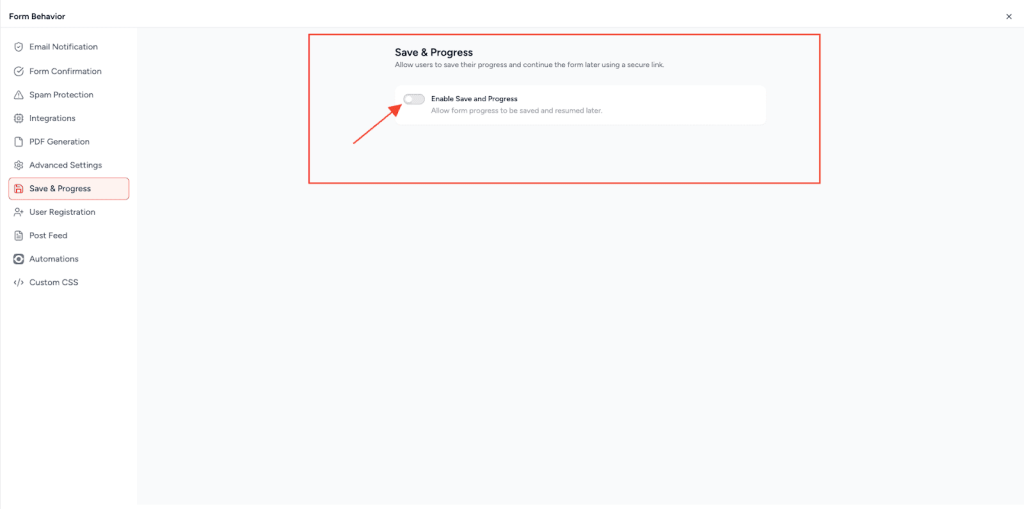 Save & Progress in SureForms enable Save & Progress