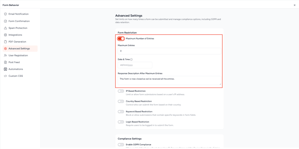 Maximum Number of Entries