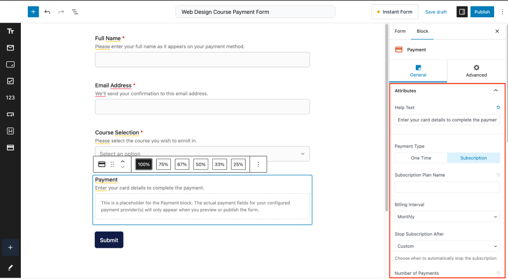 settings in form plugin