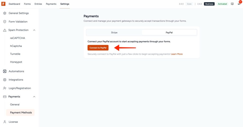click the connect to paypal button.
