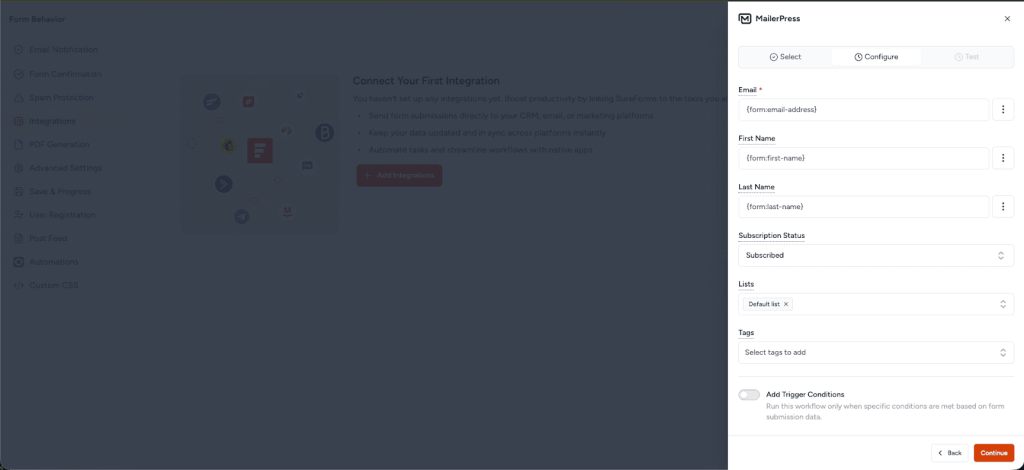 SureForms Integration with MailerPress image