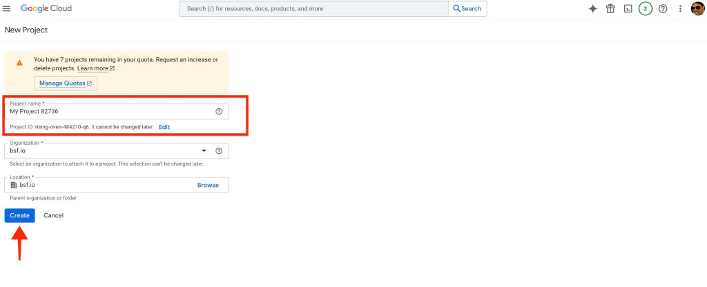 Enter a project name