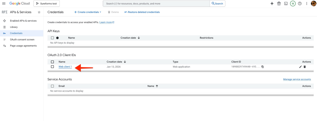 Click on the Web Client ID