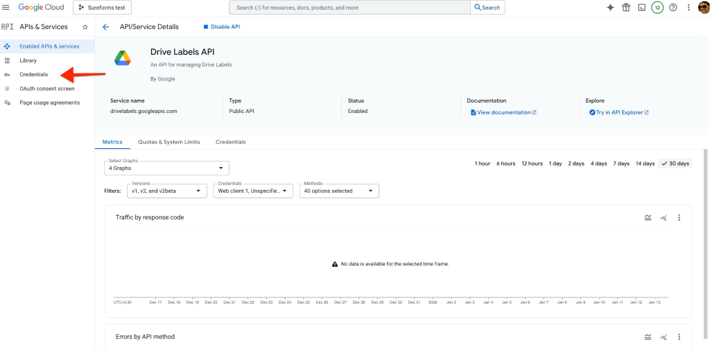 APIs & Services → Credentials.