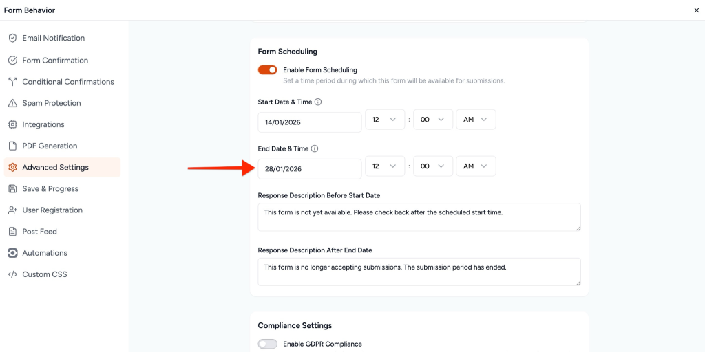 End Date & Time date and time picker