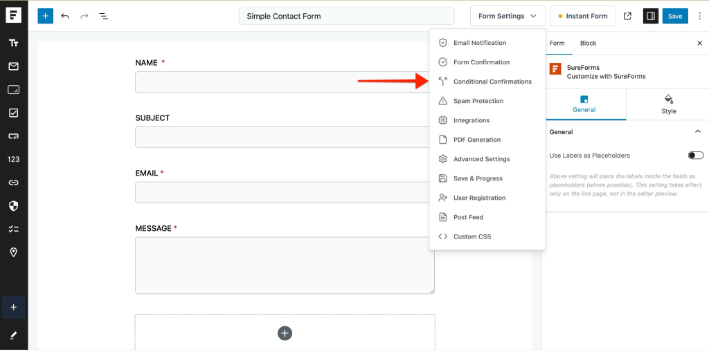 Conditional Confirmations option