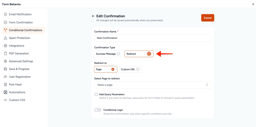redirect users after submission
