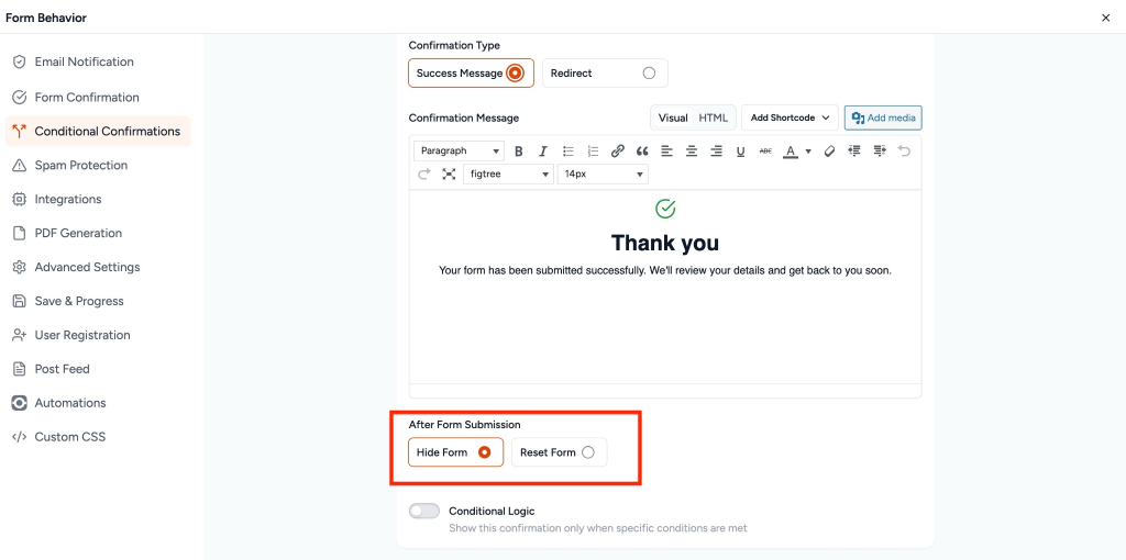 After submission options