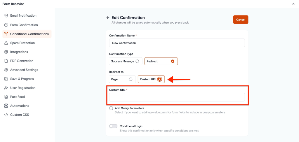 Redirect to Custom URL