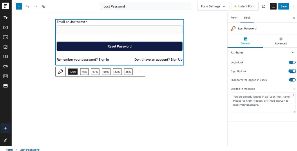 Custom Lost Password and Reset Password Pages lost password setting