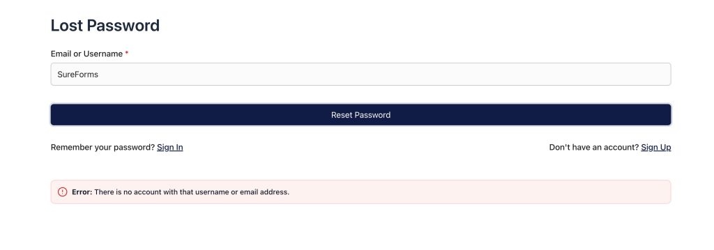 Custom Lost Password and Reset Password Pages lost password error