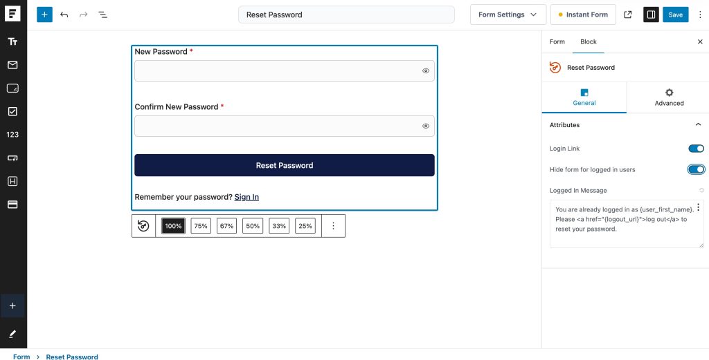 Custom Lost Password and Reset Password Pages reset password settings