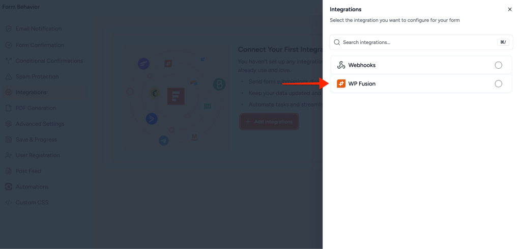SureForms Integration with WP Fusion Select WP Fusion