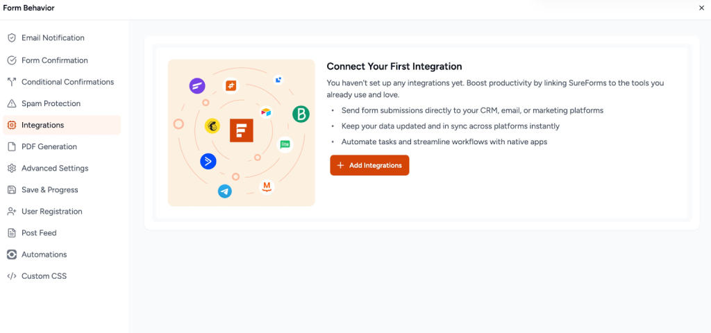 SureForms Integration with Mailjet Add Integration