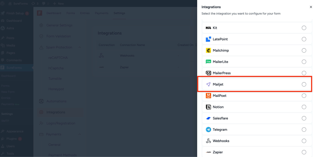 SureForms Integration with Mailjet Mailjet