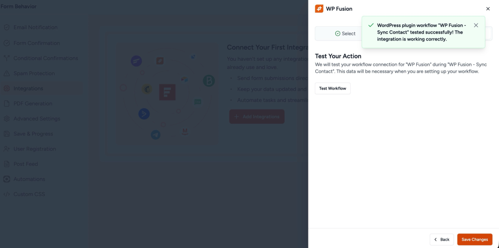 SureForms Integration with WP Fusion Test Tab